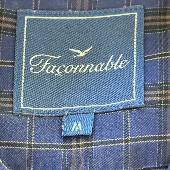 Faconnable Button Down Plaid Classic Shirt Long Sleeve Pocket Blue Men's Medium - Picture 6 of 11